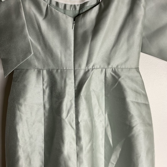 ALFRED SUNG Off Shoulder Bow Satin Corset Fit/Flare Skirt Willow GreenMaxi Dress - Picture 8 of 13